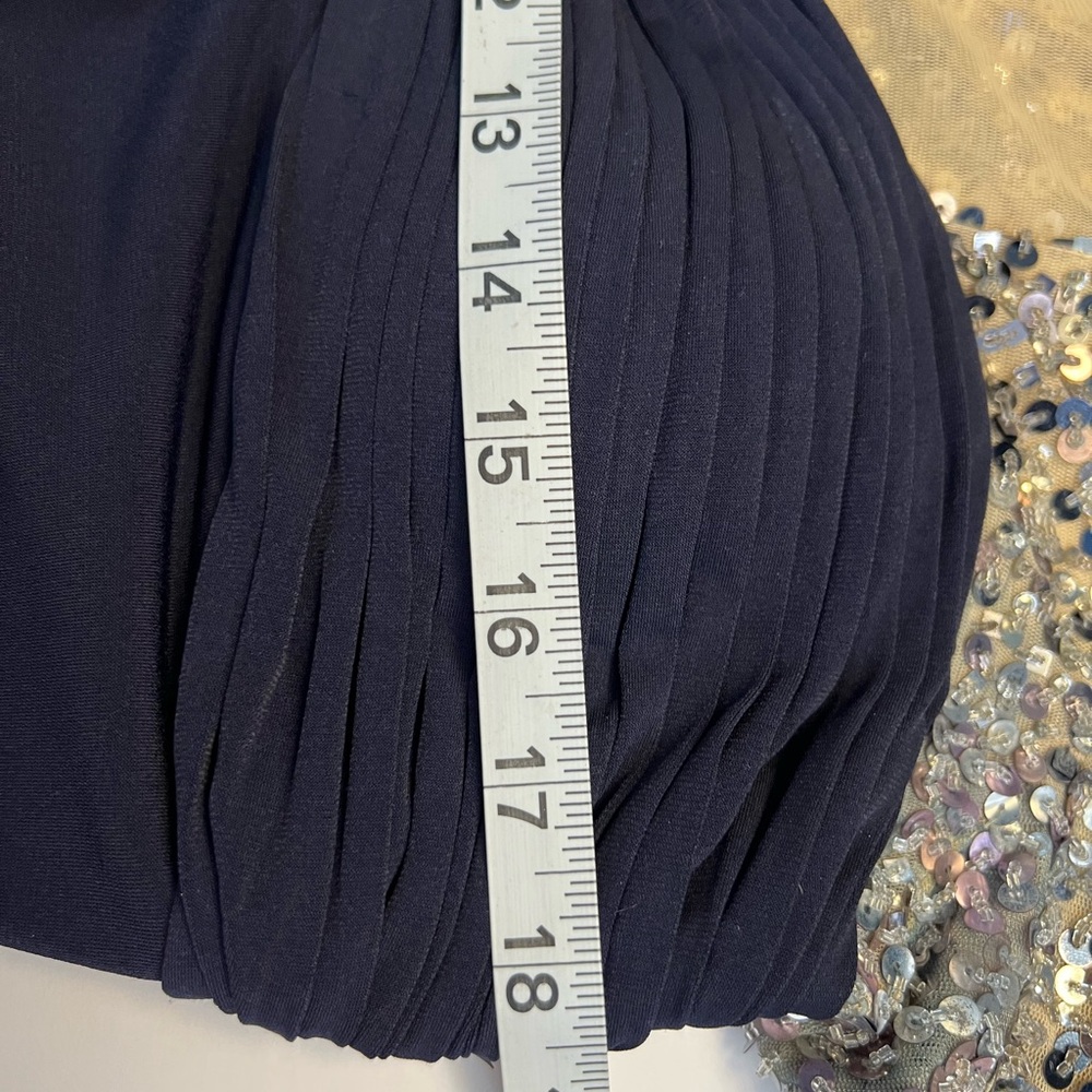 JS Boutique Navy Gown with Silver Sequin Cap Sleeves - Picture 14 of 15